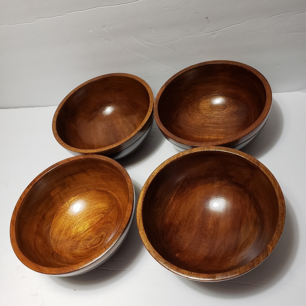 Set Of 4 POTTERY BARN Wood "Spring" Individual Salad Bowls